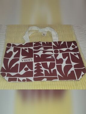 Vuori White and Maroon Graphic Canvas Tote